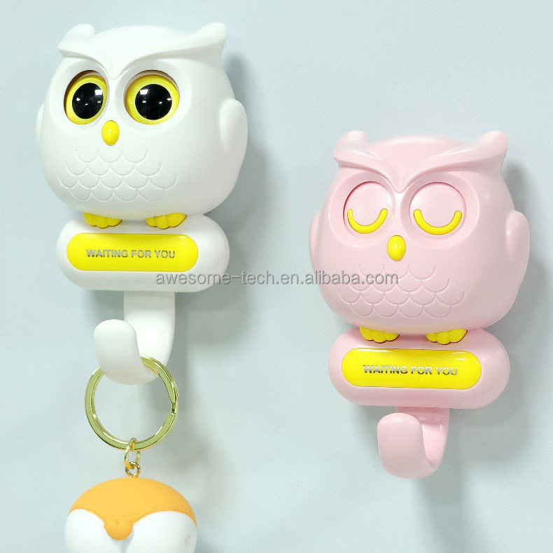 Adhesive Hook Hanger with Cute Cartoon Owl Winking Eye Design for Wall and Door without Drilling