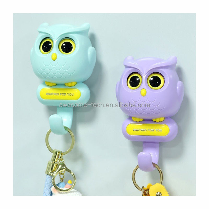 Adhesive Hook Hanger with Cute Cartoon Owl Winking Eye Design for Wall and Door without Drilling