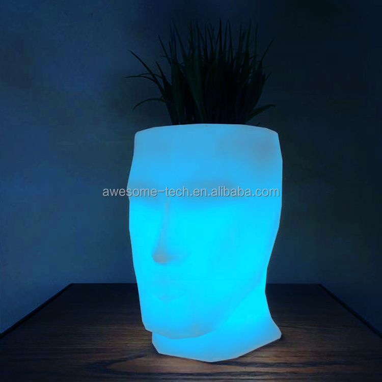 Hot Selling Human Head Shape Flower pot Light Solar Operated Led Illuminating Planter Pots