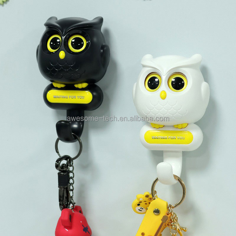 Adhesive Hook Hanger with Cute Cartoon Owl Winking Eye Design for Wall and Door without Drilling