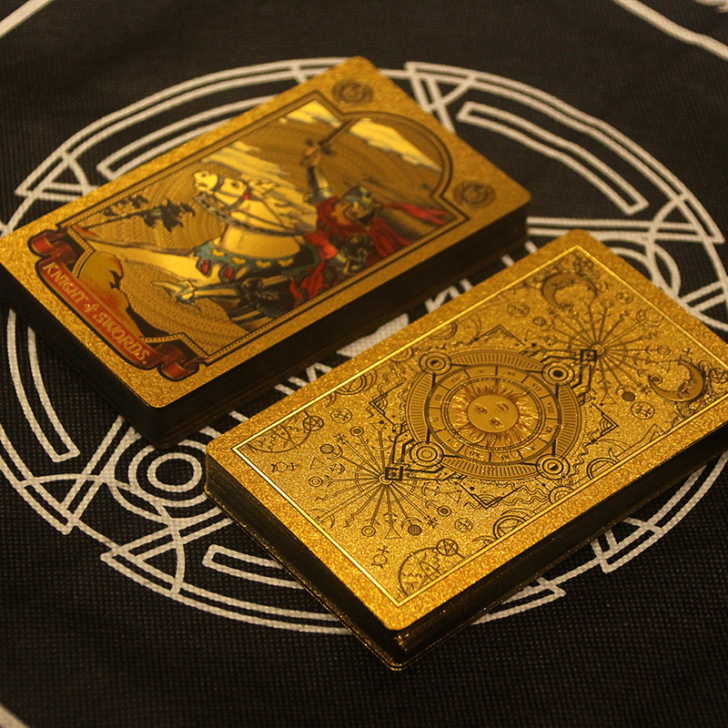 Printer Durable Gold Foil Tarot Cards Custom Logo Print Poker PVC Waterproof Black Plastic Smooth Sets Playing Cards