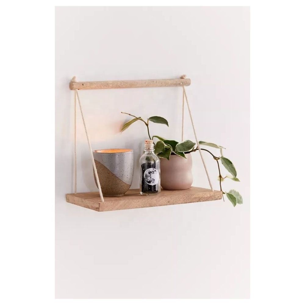 Present Mart Wooden Wall Hanging Rope Floating Wall Display Wall Decor Swing Shelf for Home Office Decor Wholesale