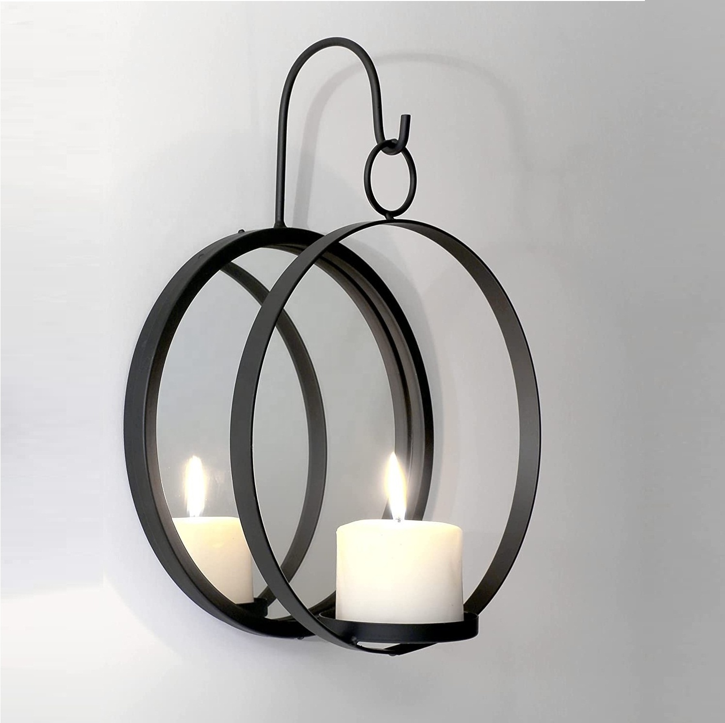 Round Candle Stand Handmade Hanging Tealight Holder With Reflecting Mirror Candle Stand For Wall Decoration