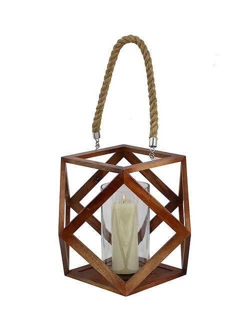 Open Frame Wooden Lantern Decorative Table Centerpiece Candle And tealight Holder With Metal Top