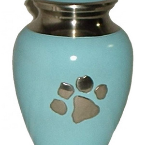 Light Blue Cremation Urn Design With Silver Paw Carved Premium Pure Funeral Ashes Urn Home Decor Most Attentive Structured Urn