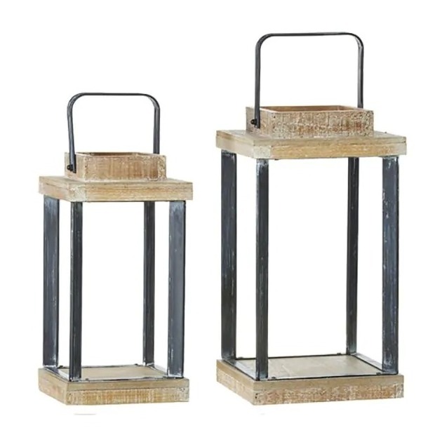 Open Frame Wooden Lantern Decorative Table Centerpiece Candle And tealight Holder With Metal Top