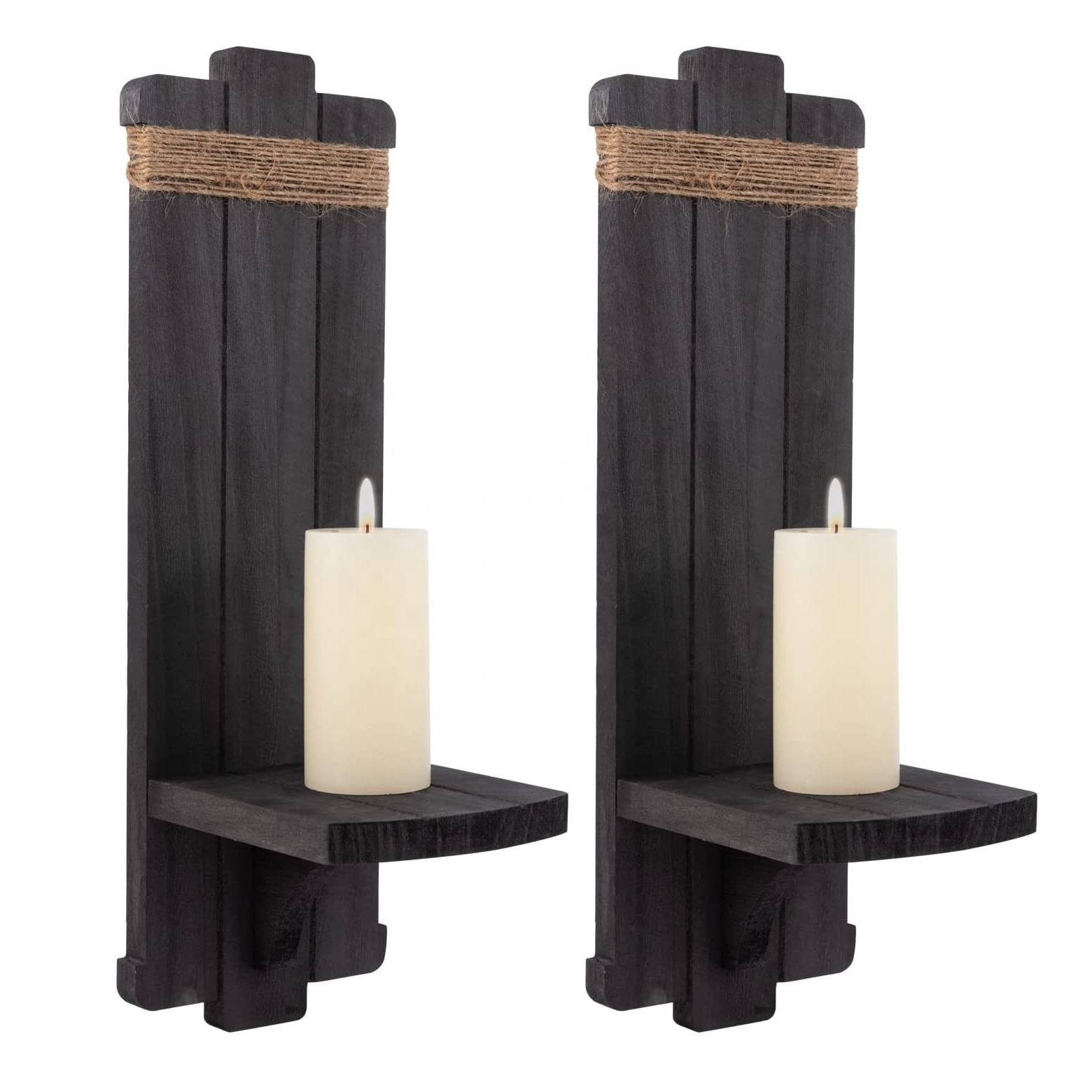 Natural Wooden Candle Sconce Hot Selling Pillar Candle Holder Fireplace Mental Display Wall Hanging Candle Stand