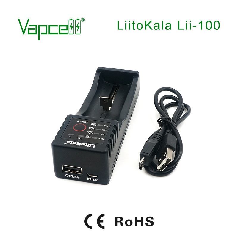 Original LiitoKala Lii-100 Single Slot Battery Charger for Li-ion Battery 26650 22650 26500 18650 18490 17670 17500 17355 16340