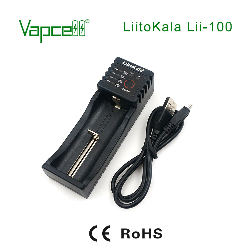 Original LiitoKala Lii-100 Single Slot Battery Charger for Li-ion Battery 26650 22650 26500 18650 18490 17670 17500 17355 16340