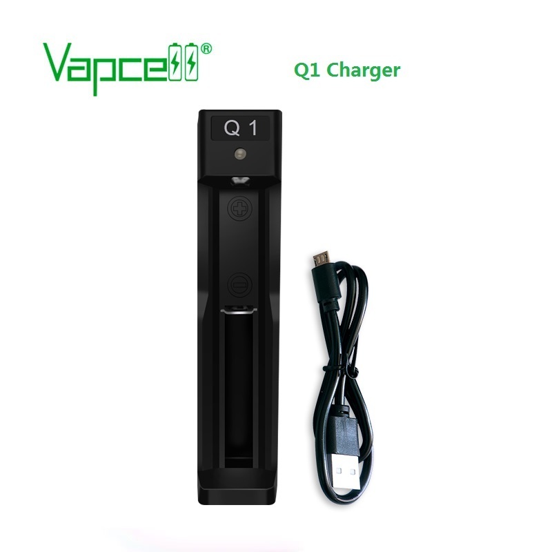 Vapcell Q1 0.6A 1-Slot USB Charger Hot Selling 3.7v 18650 26650 18350 14500 21700 Lithium Rechargeable Battery 0.6A Charging