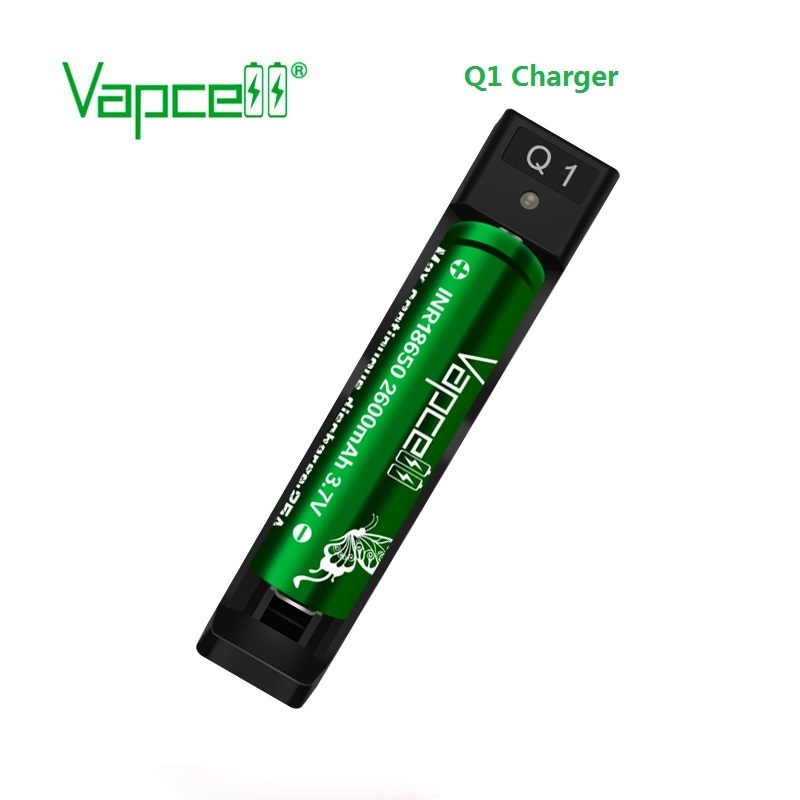 Vapcell Q1 0.6A 1-Slot USB Charger Hot Selling 3.7v 18650 26650 18350 14500 21700 Lithium Rechargeable Battery 0.6A Charging