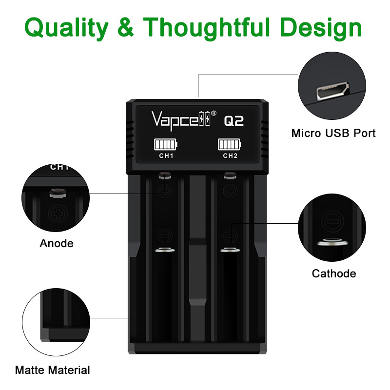 2A Fast Smart Battery Charger 2 Slots Charger For 18650 18500 20650 26650 16430 Rechargeable Batteries