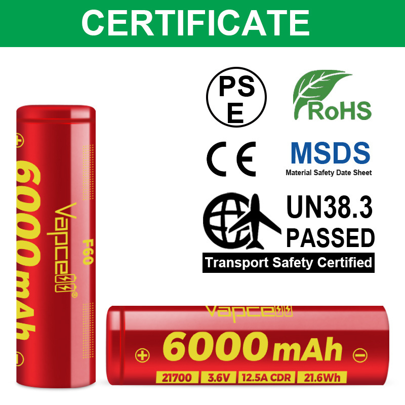 highest capacity 21700 6000mah 12.5A  Vapcell F60 Rechargeable Battery for flashlight battery pack lithium-ion batteries