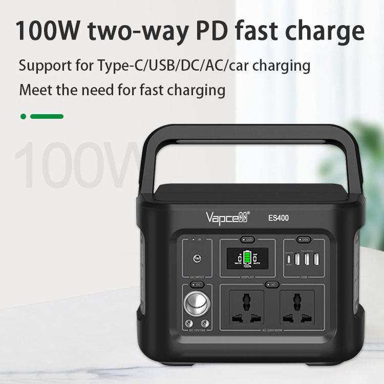 VAPCELL 400w 22400mah ES400 Portable Power Station Lithium Battery Pack Outdoor Solar Rechargeable Mobile Power Supply