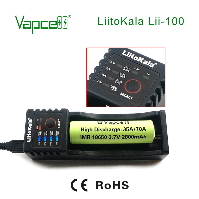 Original LiitoKala Lii-100 Single Slot Battery Charger for Li-ion Battery 26650 22650 26500 18650 18490 17670 17500 17355 16340