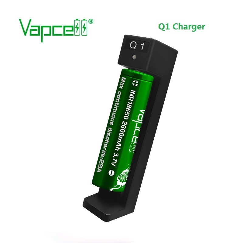 Vapcell Q1 0.6A 1-Slot USB Charger Hot Selling 3.7v 18650 26650 18350 14500 21700 Lithium Rechargeable Battery 0.6A Charging