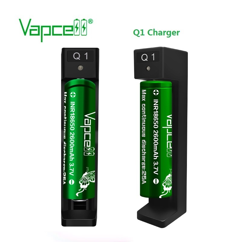 Vapcell Q1 0.6A 1-Slot USB Charger Hot Selling 3.7v 18650 26650 18350 14500 21700 Lithium Rechargeable Battery 0.6A Charging