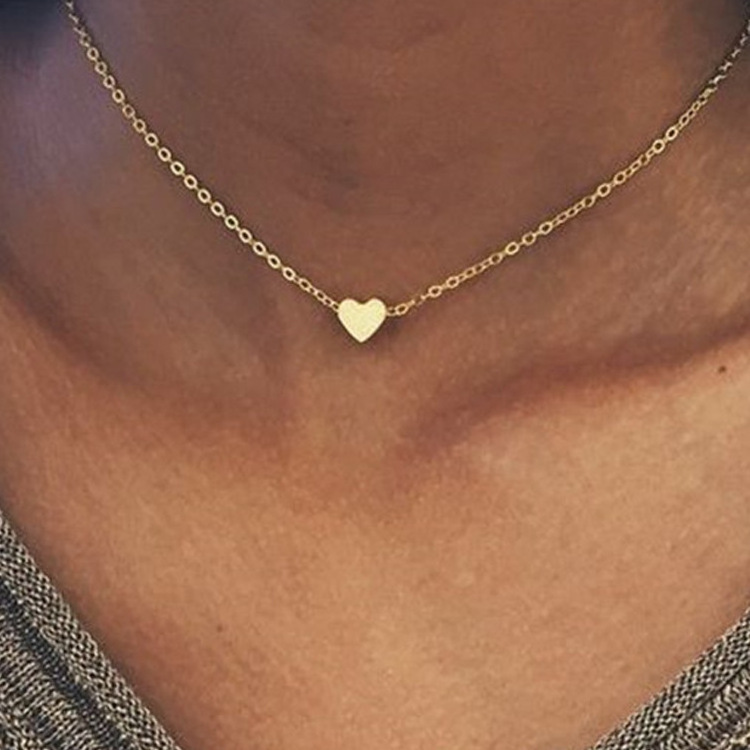 New Fashion Gold plated Chain Necklace Jewelry Dainty Tiny Charm Women Girl Heart Shaped Choker Pendant Necklace