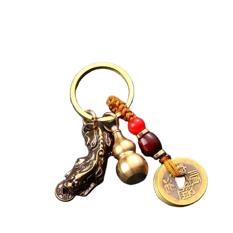 AA00031 Wholesale Chinese Style Mascot Pixiu Keychain Jewelry Gourd Pendant Gifts Keychain Chinese Feng Shui Keyring