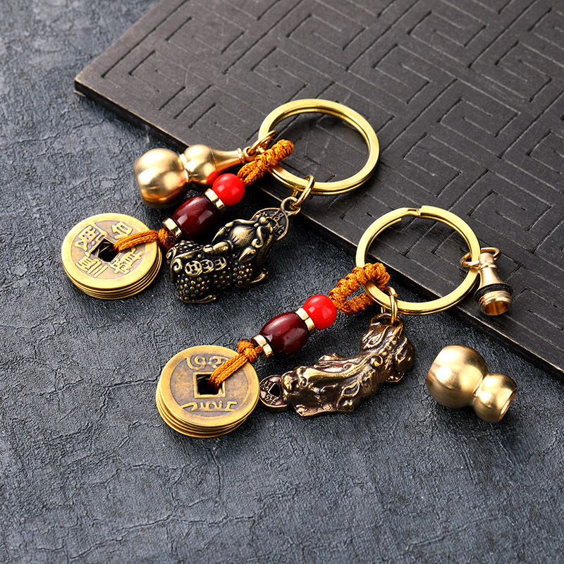 AA00031 Wholesale Chinese Style Mascot Pixiu Keychain Jewelry Gourd Pendant Gifts Keychain Chinese Feng Shui Keyring