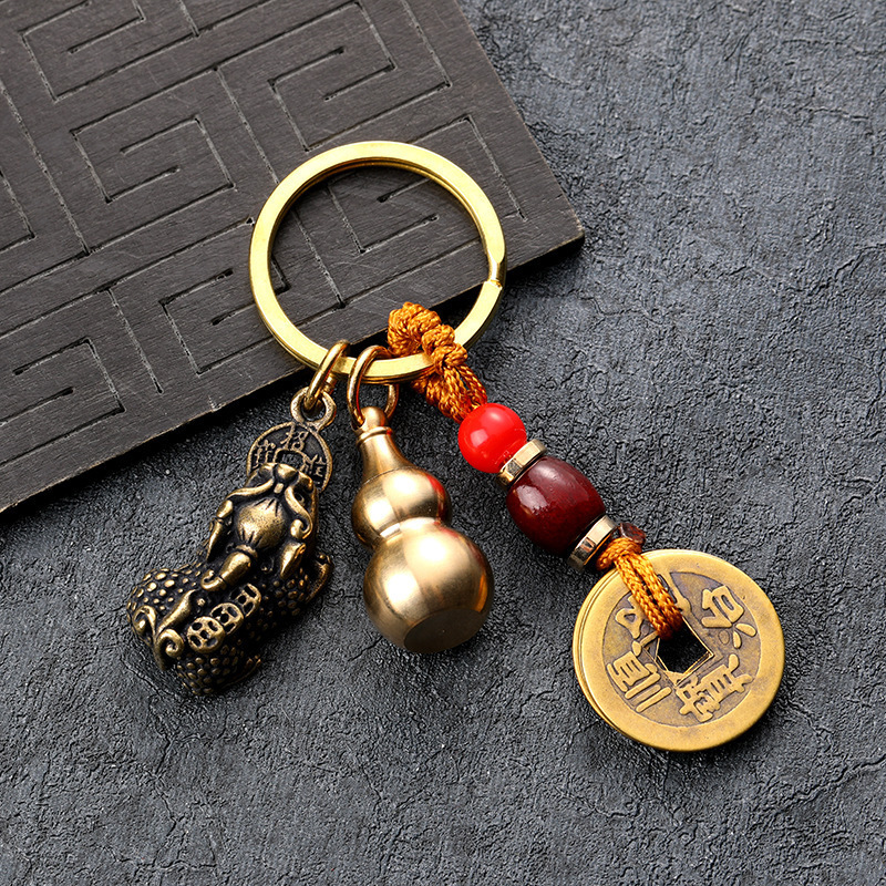 AA00031 Wholesale Chinese Style Mascot Pixiu Keychain Jewelry Gourd Pendant Gifts Keychain Chinese Feng Shui Keyring