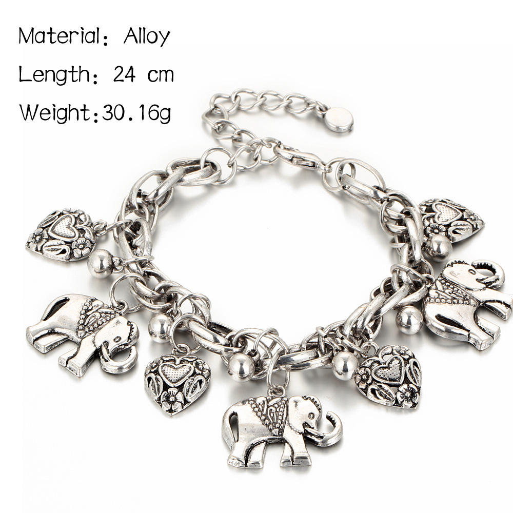 AA00023 New Design Foot Jewelry Cuban Link Vintage Elephant Bracelet Anklet heart charms indian anklets with bells