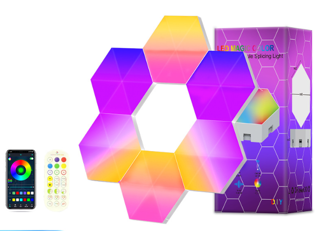 Aoying Hexagon Lights LED Wall Panels RGB Gaming Lights with Bluetooth APP Smart Modular Expansion Shapes Lights