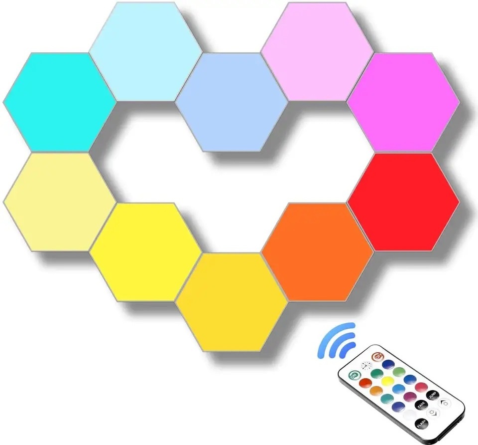 Aoying Hexagon Lights LED Wall Panels RGB Gaming Lights with Bluetooth APP Smart Modular Expansion Shapes Lights