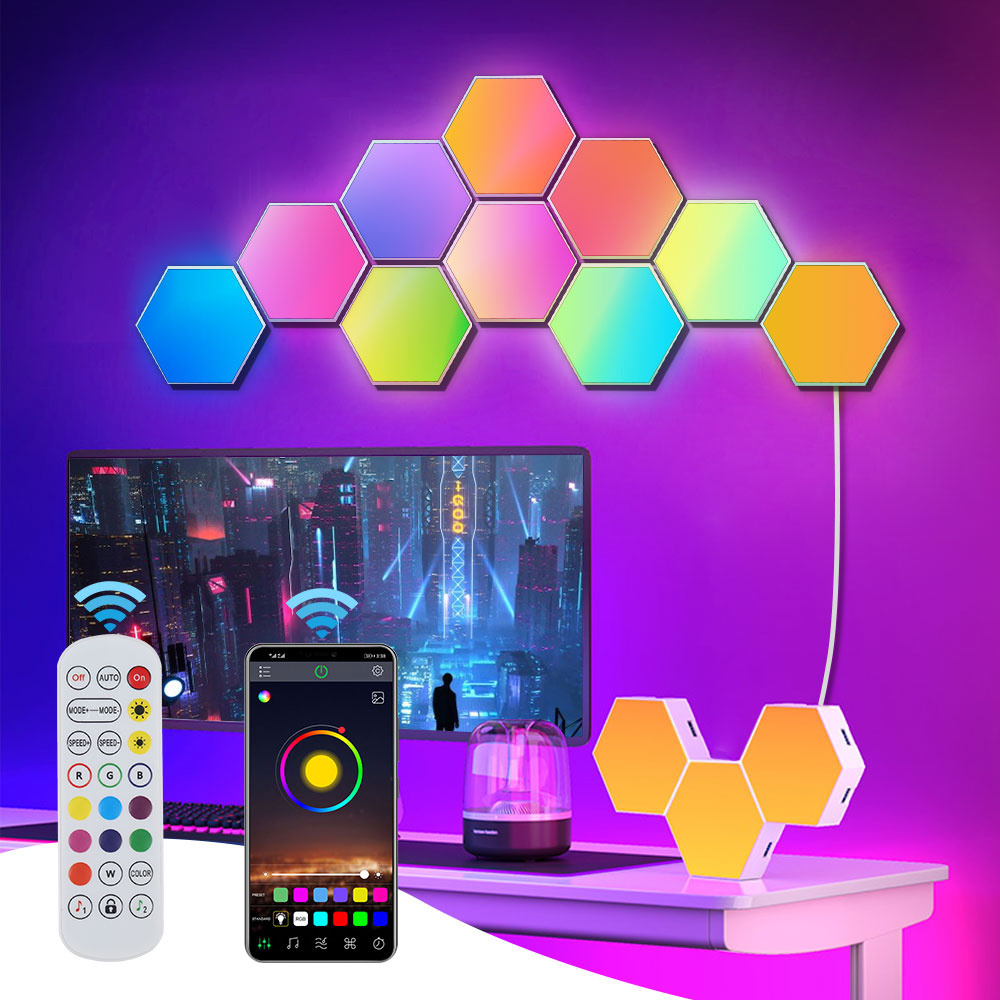 Aoying-Smart Home Lights Aquarium Hexagon LED Light With RF Remote - Music Sync Color Changing Light Panels