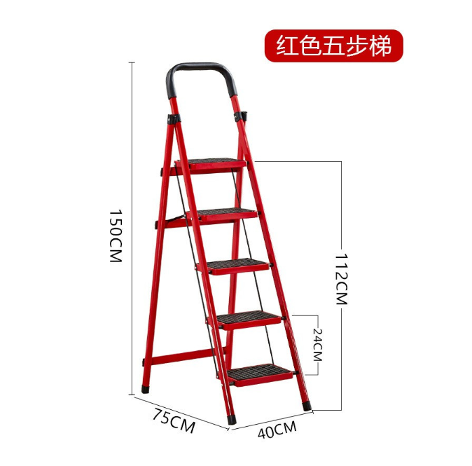 Steel Two -Six Steps Square Tube Folding Iron Ladder Folding Household Ladder  Ladder D Type