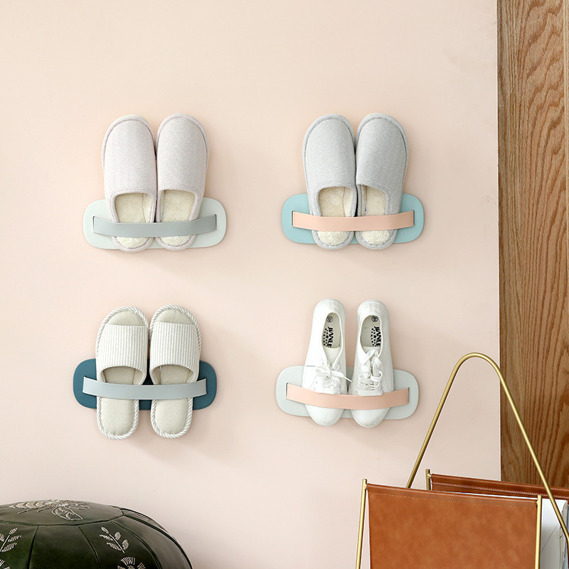 Nordic style wall hanging bathroom shoe finishing storage rack with hook shoe rack multifunctional Perforated Shoe Rack