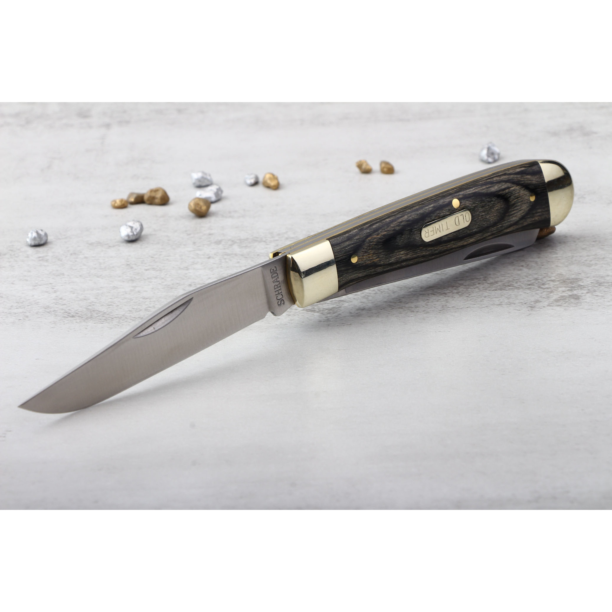 Classic Wood Handle 2-Blade Pocket Knife Old Timer Brass Bolster Folding Trapper Pocket Knife