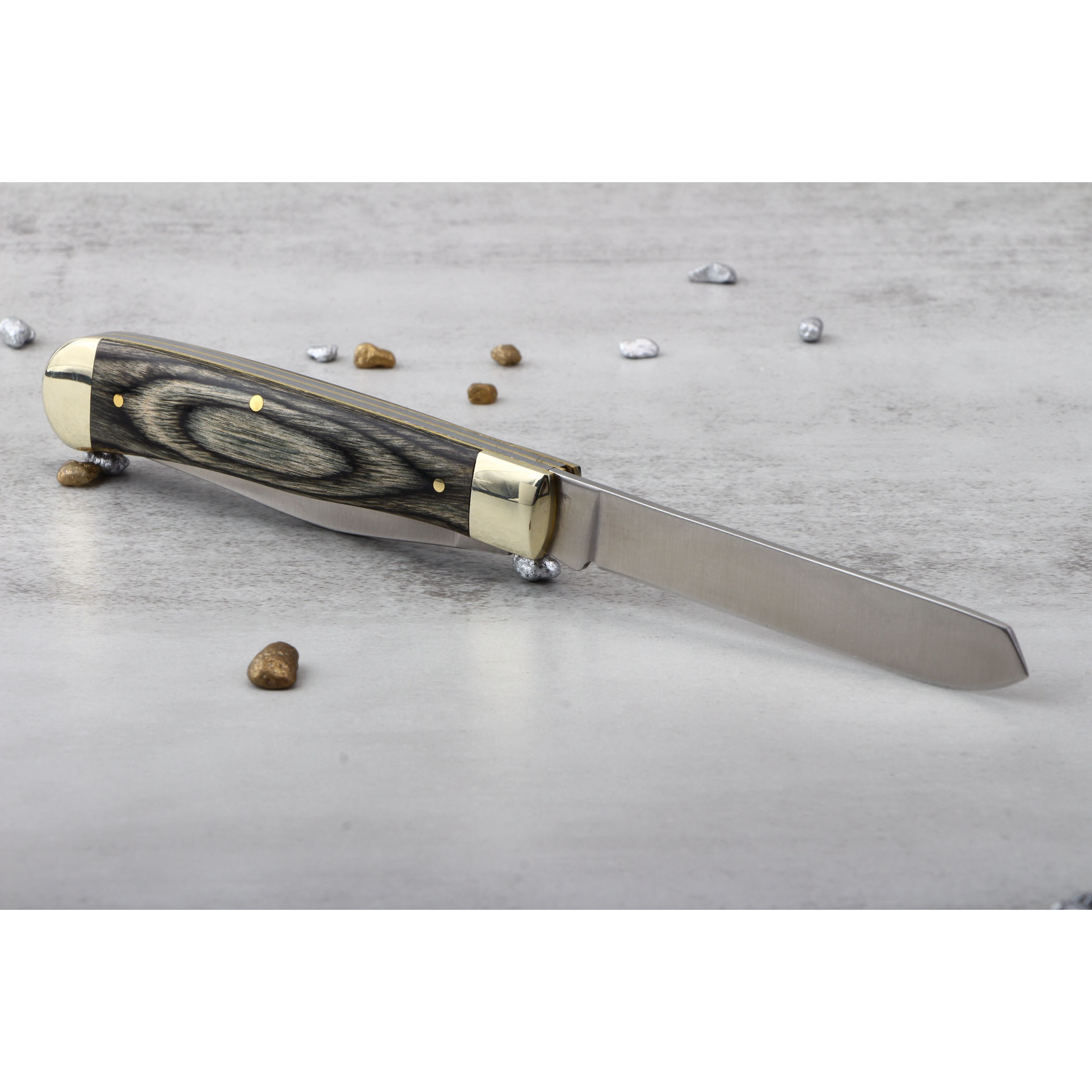 Classic Wood Handle 2-Blade Pocket Knife Old Timer Brass Bolster Folding Trapper Pocket Knife