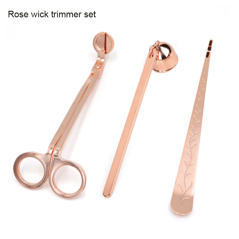 Popular 3pcs exquisite copper stainless steel candle care kit with lighter wick cutter