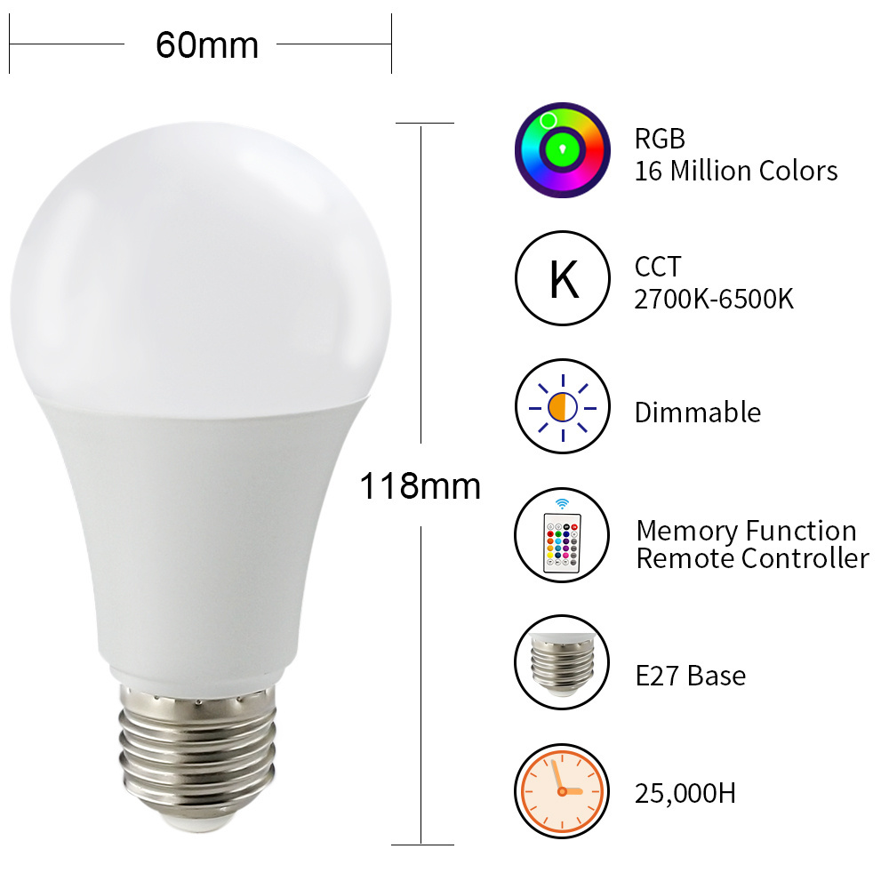 A21 12W AC120V  RGB Spotlight IR Remote Control E27/E26/B22  16 Color Changing RGB Magic Light Lamp Led Smart Bulb