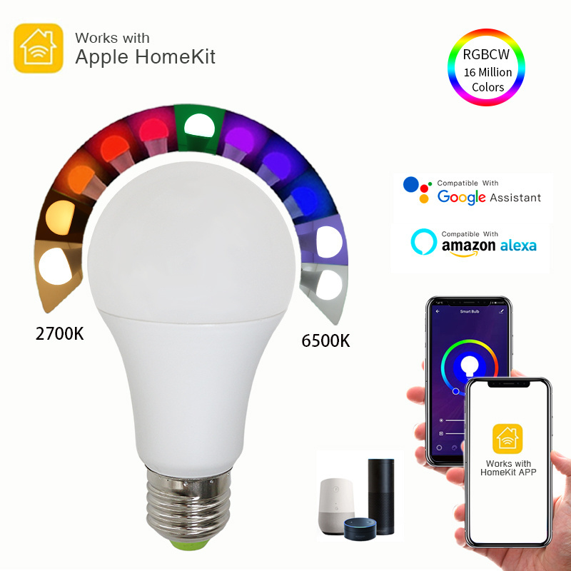 homekit  A19 9W E27/E26/B22 WiFi smart light bulb homekit Apple phone Siri voice control rgbcw light