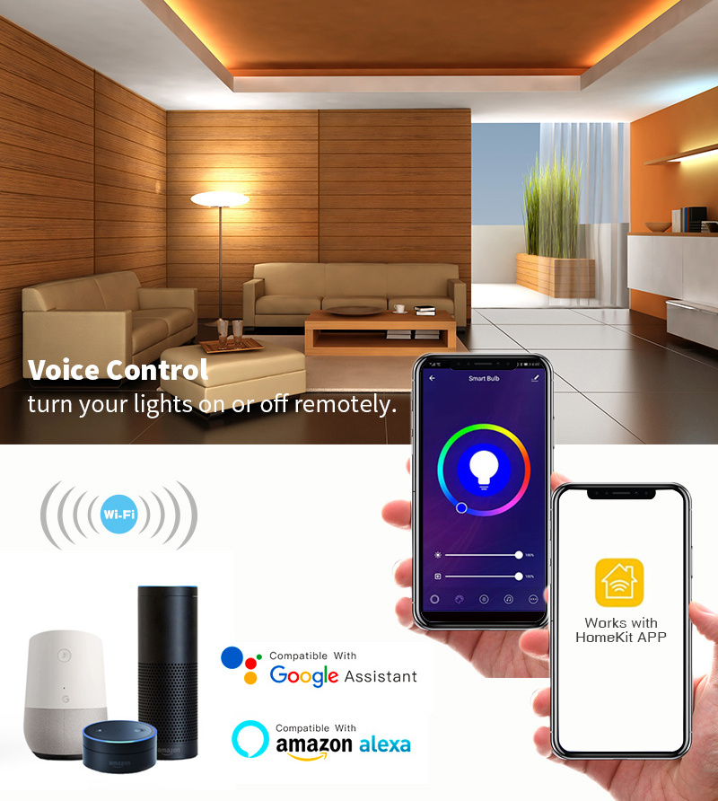 homekit  A19 9W E27/E26/B22 WiFi smart light bulb homekit Apple phone Siri voice control rgbcw light