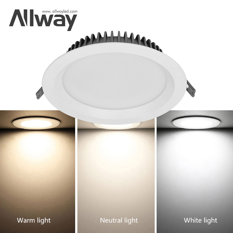 ALLWAY Hot Sales Recessed Dimmable CCT Downlight 3 Inch 6 Inch Down Light Housing Hotel Indoor 7W 9W 12W Led Panel Lights