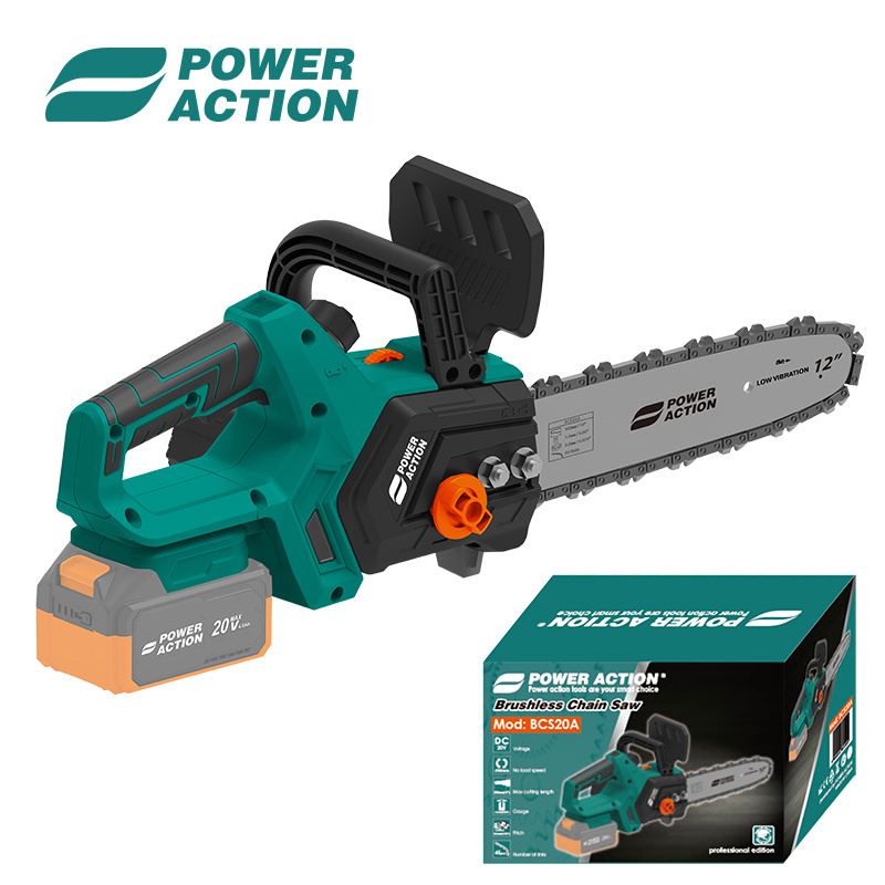 Power Action 20V Cordless Brushless ChainSaw Hand Hold  8 Inch Chain Saw