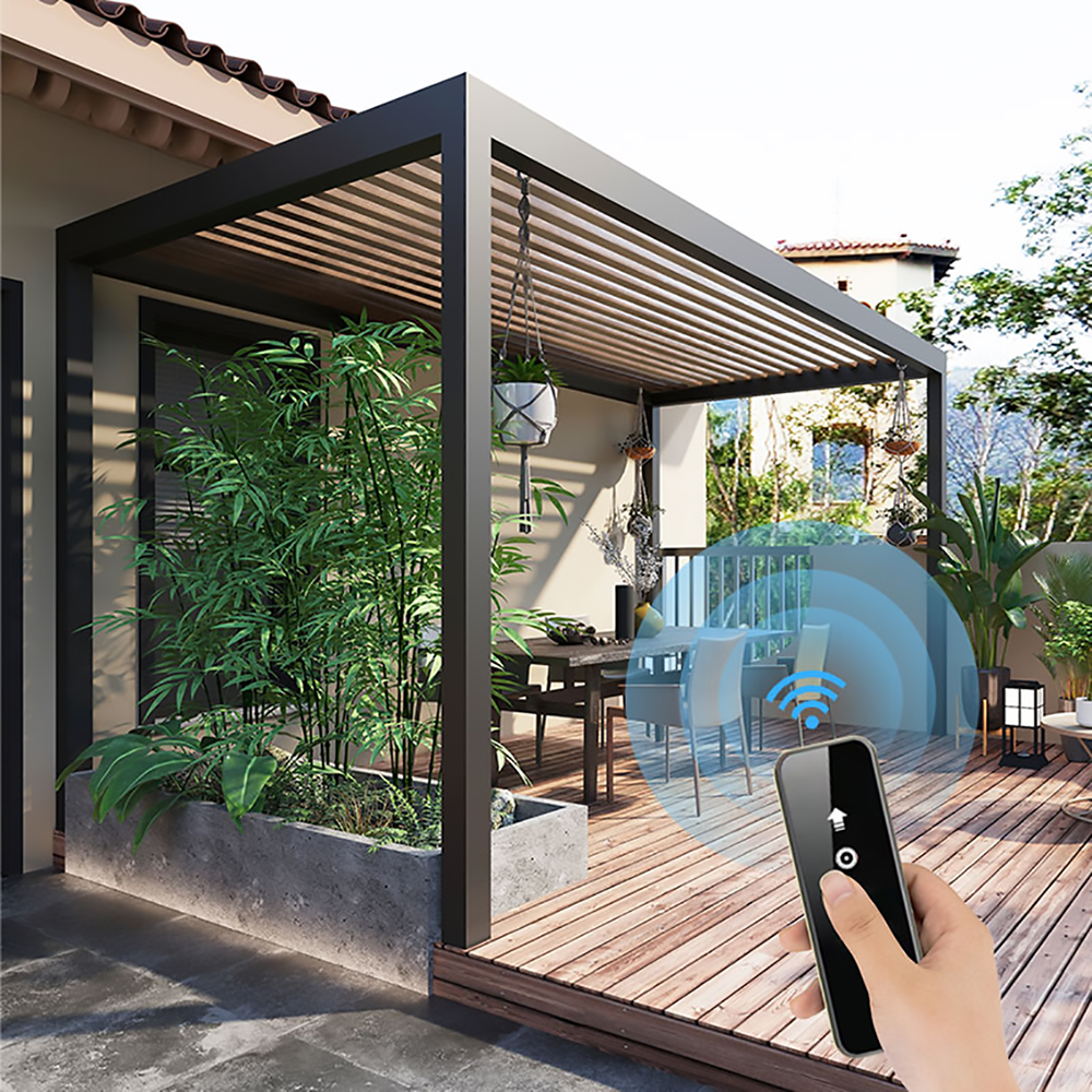 2023 Outdoor Modern Waterproof Electric Pergola Roof Aluminum Gazebo