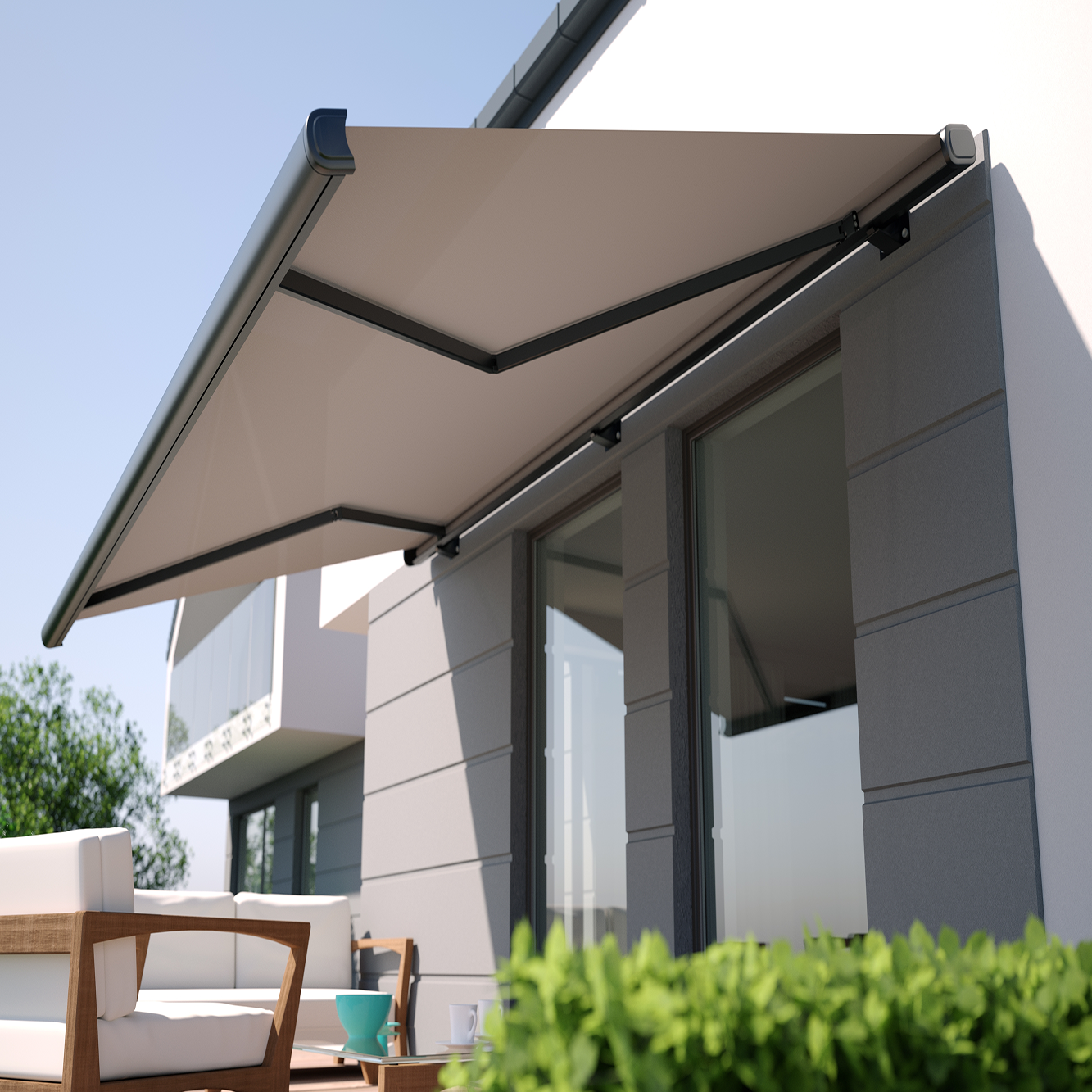 Top quality waterproof motorized retractable full cassette canopy awning with remote control