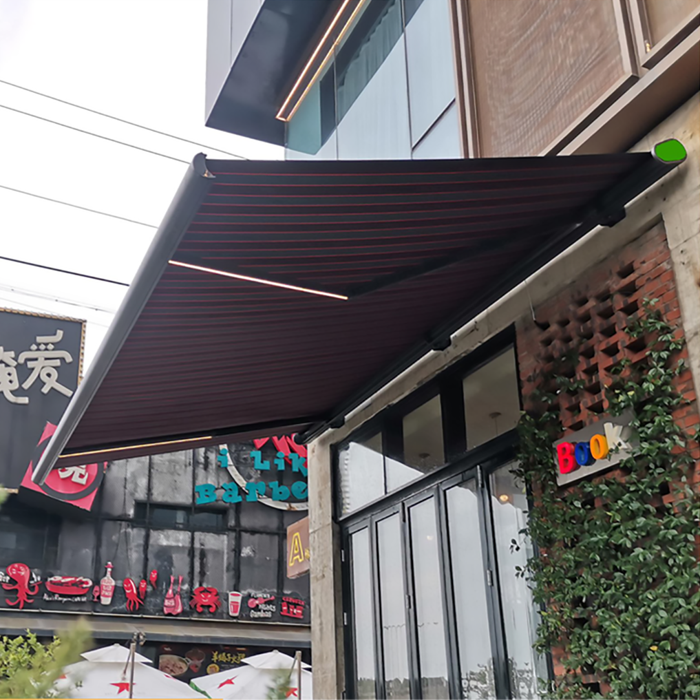 Top quality waterproof motorized retractable full cassette canopy awning with remote control