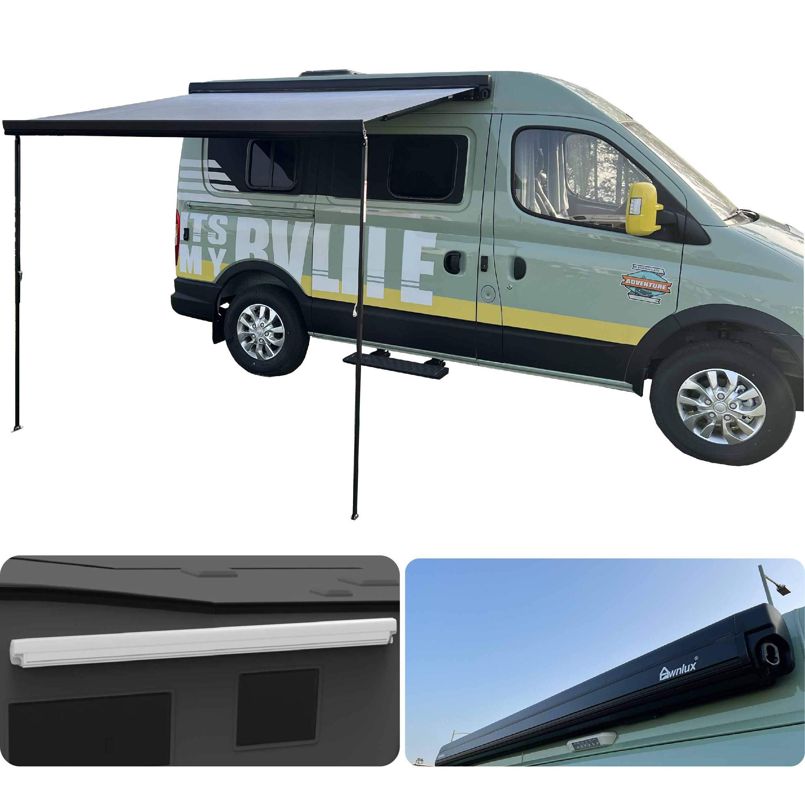 Awnlux Waterproof Full Cassette Manual Electric Aluminum Retractable Van Camper Awning with Privacy Screen