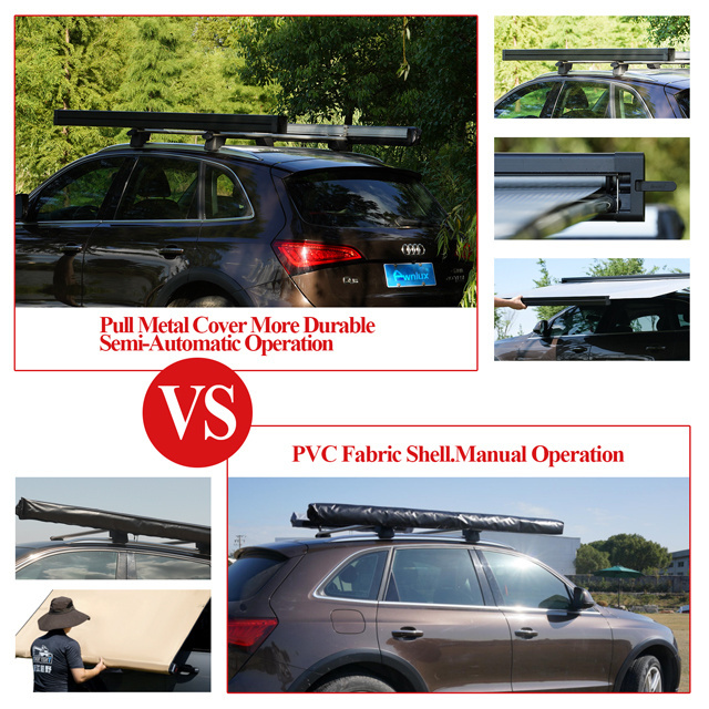 Retractable Aluminum Alloy Shell 2.5*2.5M Suv Car Roof Side Awning Accessories 4X4 4Wd Awning Tent For Camping