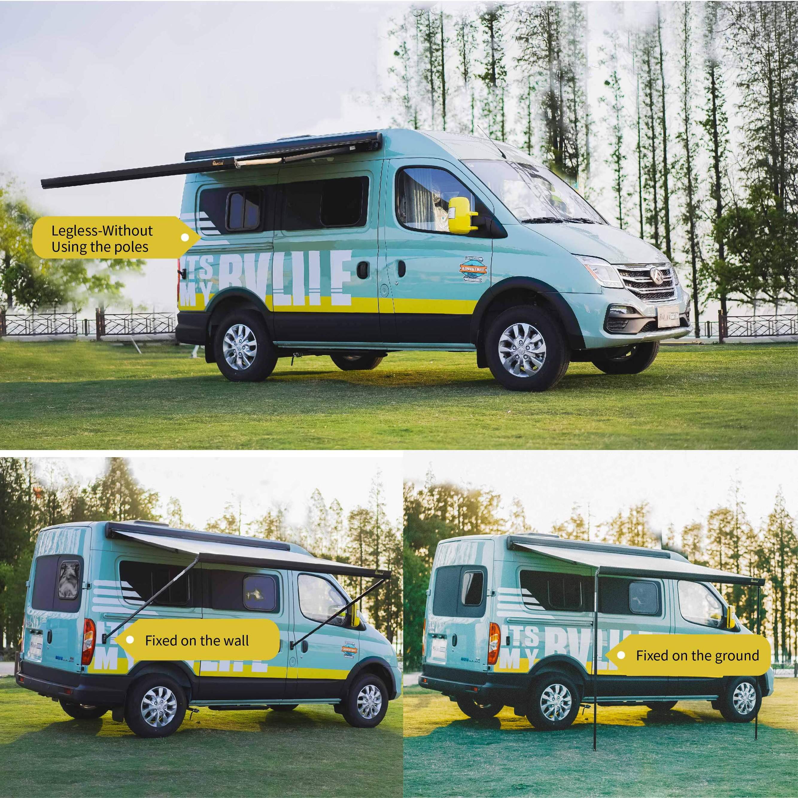 Awnlux Waterproof Full Cassette Manual Electric Aluminum Retractable Van Camper Awning with Privacy Screen