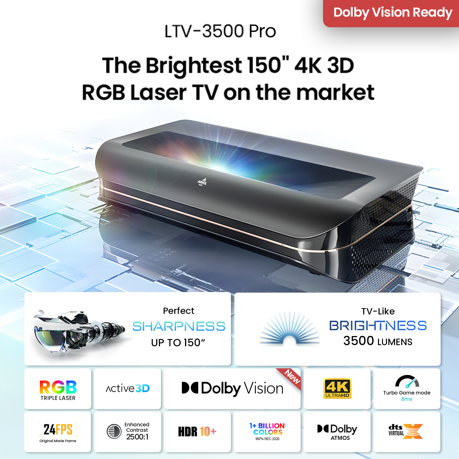 AWOL VISION LTV 3500 Smart TV Mini Projeteur Full HD Home Theater Cinema 3500 ANSI Lumens Android 4K Projectors