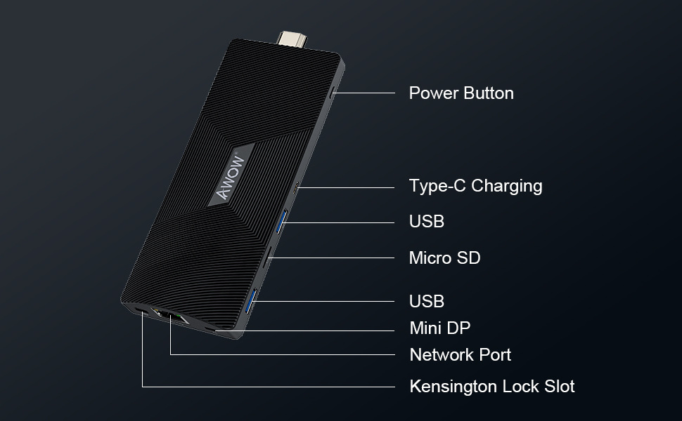 AWOW Mini PC Stick  Fanless Computer Stick  Gemini Lake J4105 4GB/8GB LPDDR4 64GB/128GB eMMC, 4K HD Mini Computer