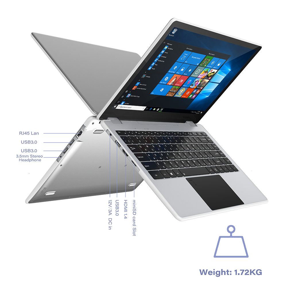 AWOW Win 10 13.3 Inch J4205 1080P IPS 6GB Ram 512GB SSD Touch Screen 360 Foldable Laptop Netbook Computer Desktop PC Notebook