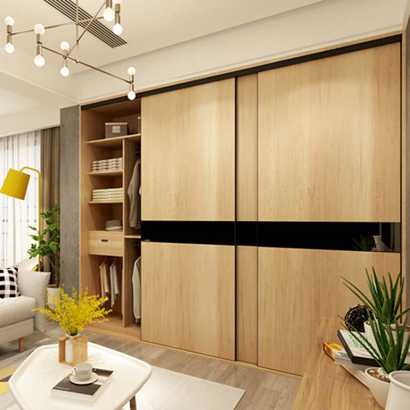 modern Bedroom Furniture mirror Wood Walk In Closet for clothes customized sliding Wardrobes with sliding doors