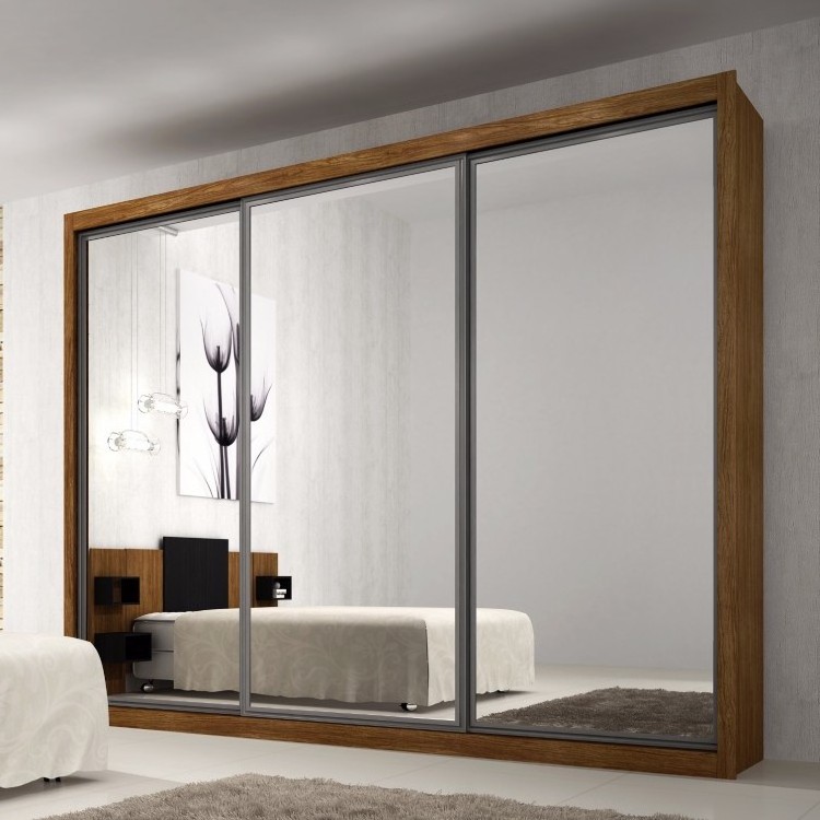 3 door black back painted glass sliding wood wardrobe